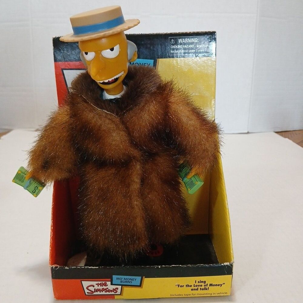 The Simpsons Mr. Burns Mo' Money Figure Sings Talks Mink Coat Gemmy 2003 NIB